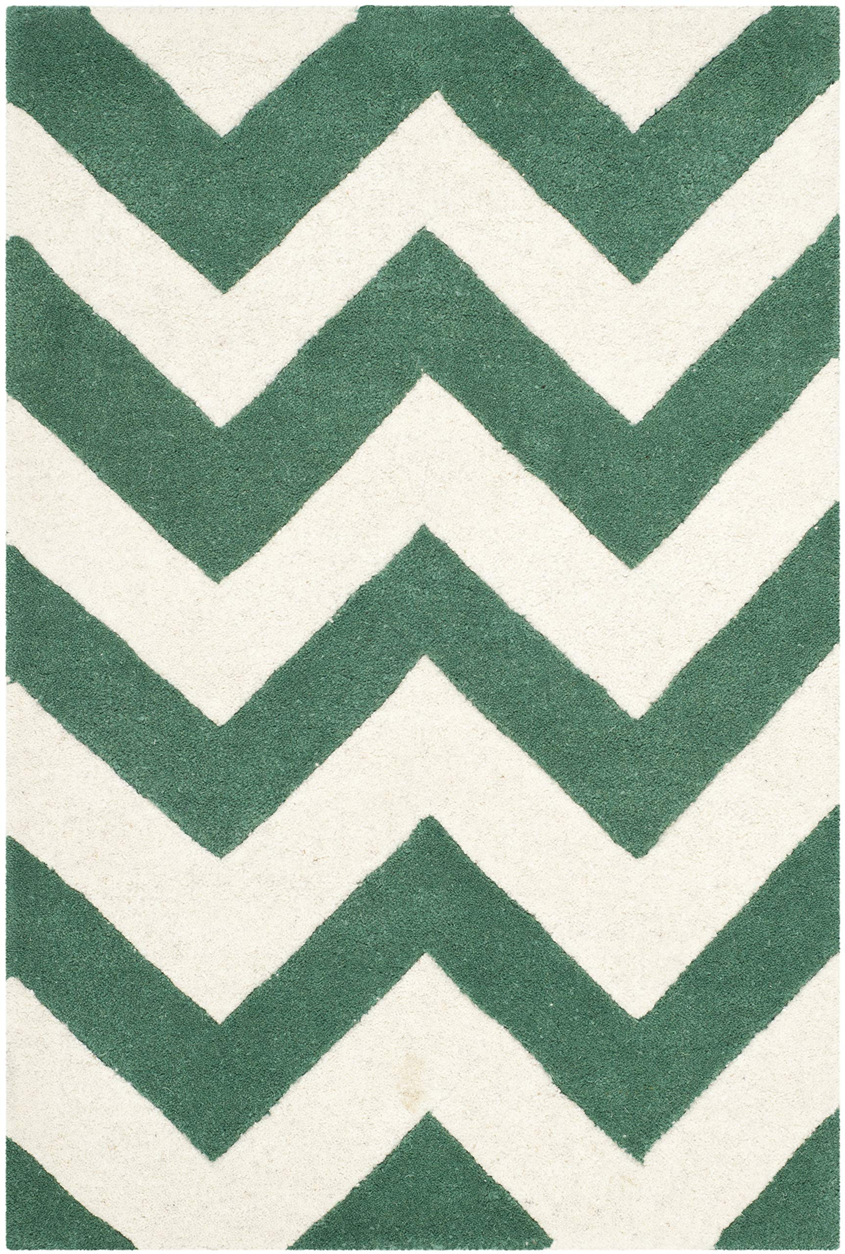 Safavieh Contemporary Indoor Hand Tufted Accent Area Rug, Chatham Collection, CHT715, in Teal / Ivory, 61 X 91 cm for Living Room, Bedroom or Any Indoor Space