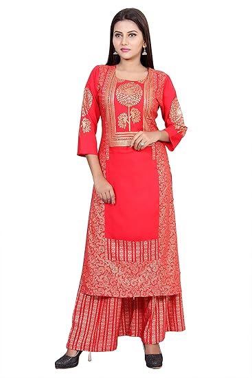 Women's Rayon Kurta Palazzo Red