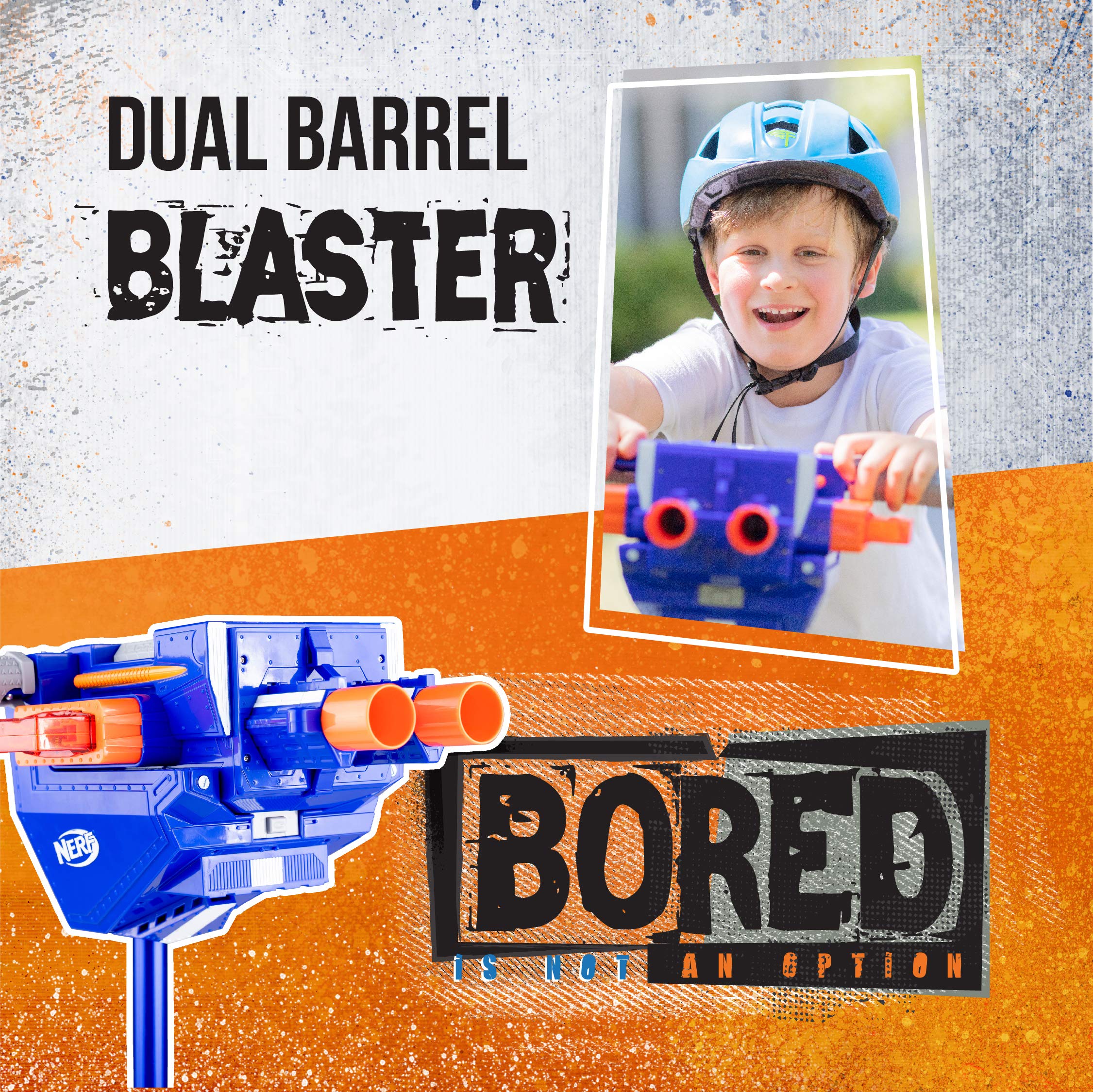 NERF Kick Scooter for Kids, Dual Barrel Blaster Fires Up to 40 Feet, Supports Up to 150lbs, Rear Brake, Sturdy Steel Frame, Wide Surface Textured Molded Deck, Outdoor Activities for Boys/Girls