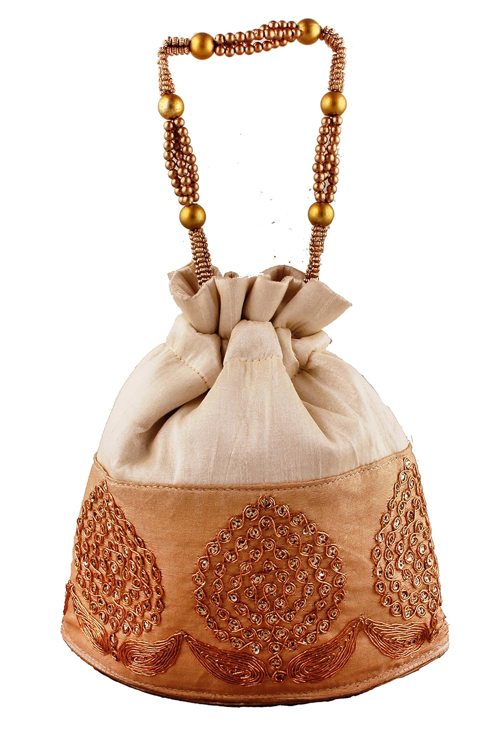 unknown women's potli pouch( off white , golden,bp0004)