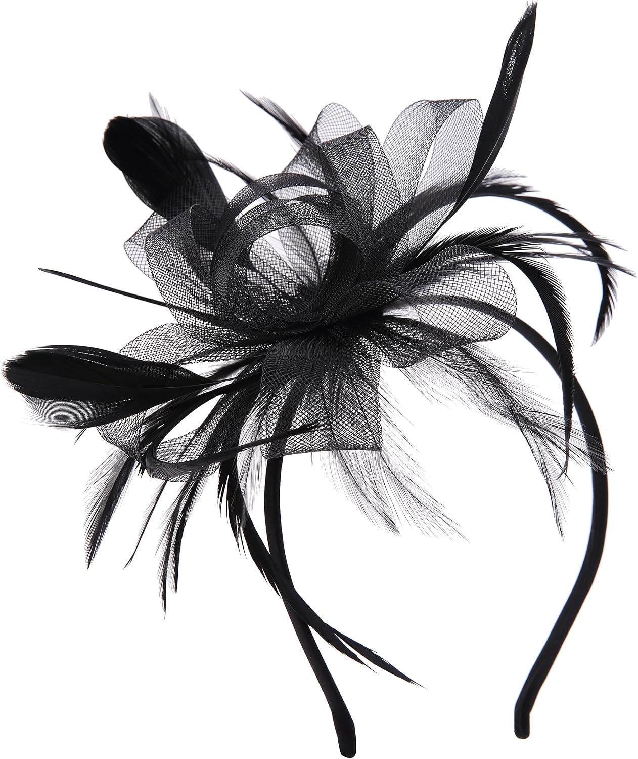 VGLOOK Flower Cocktail Tea Party Headwear Feather Fascinators Derby Hat for Girls and Ladies (Black)