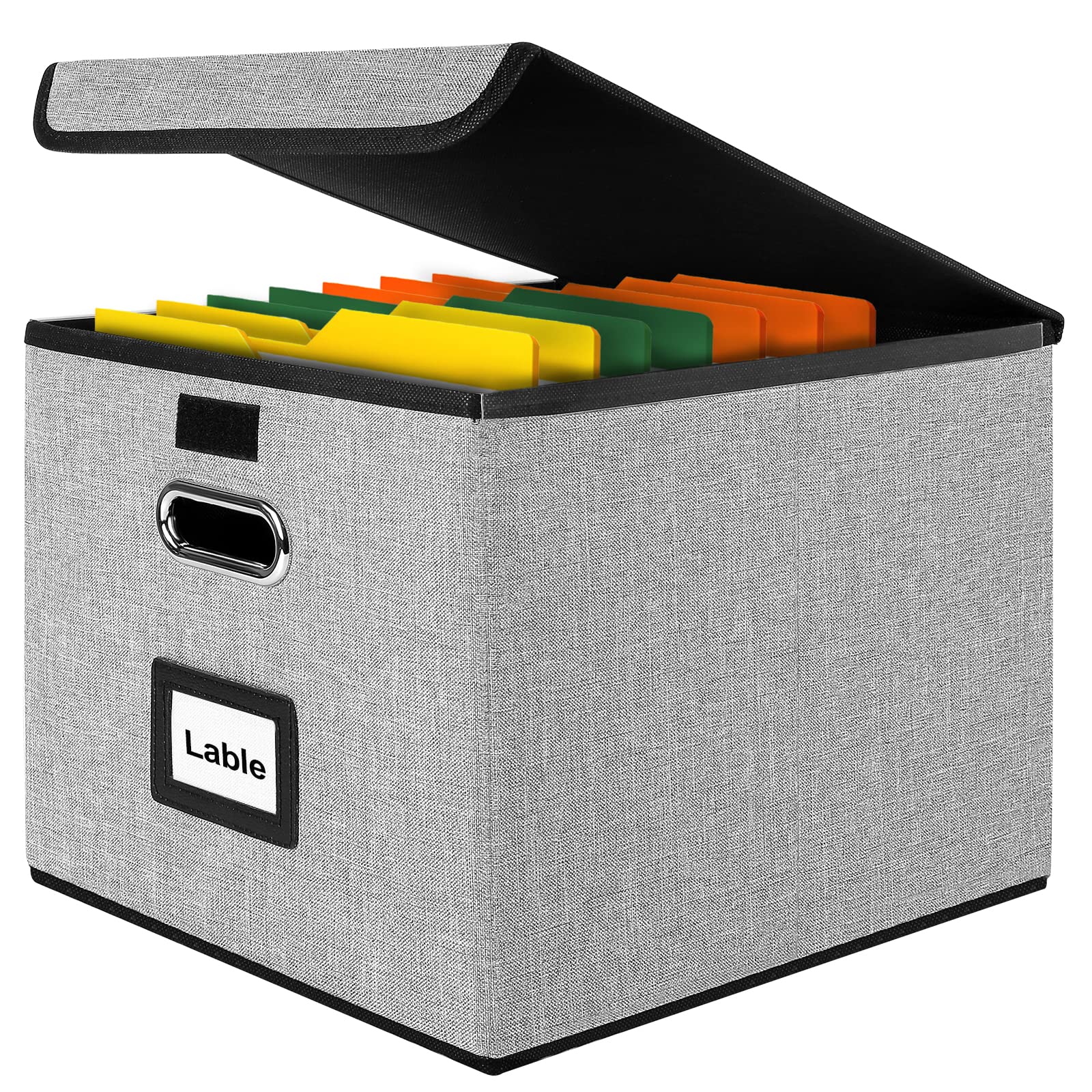 Okydoky Portable File Organizer Box with Lids, Collapsible Linen Hanging Filing Storage Boxes with Plastic Slide, Decorative Home/Office Filling System for File(Gray,1p)