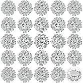 24 Pack 16MM Sparkle Clear Rhinestone Buttons Flatback Metal Embellishments Glass Crystal Bulk for Craft DIY Wedding Bouquets Decoration,Silver Plated/Flat
