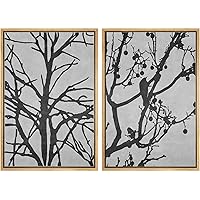 SIGNWIN Framed Wall Art Print Set Black Tree and Branches Leaves and Crow Botanical Floral Digital Art Modern Art Mid-Century Modern Dramatic Dark for Living Room, Bedroom, Office - 16