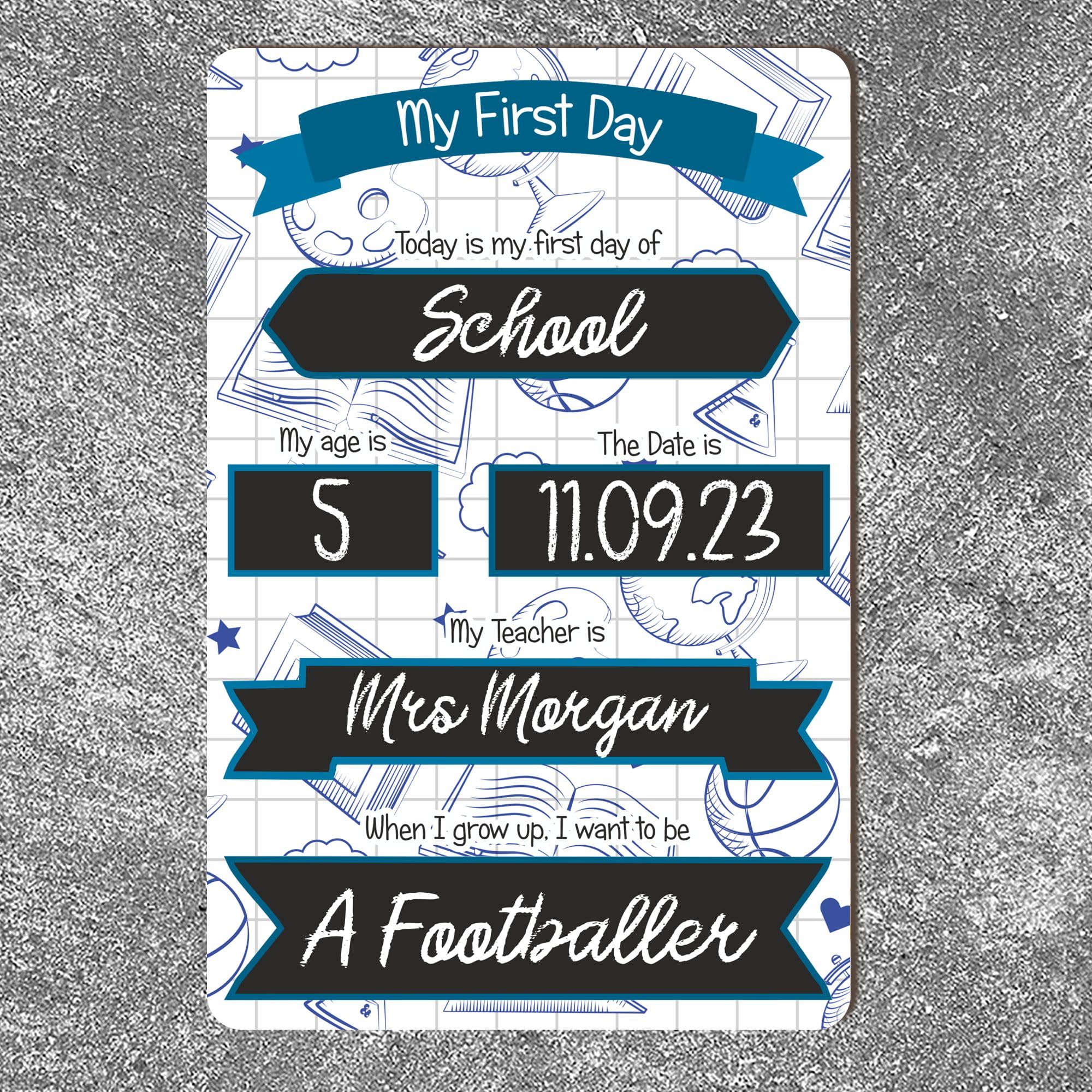 Pixie's Gifts First Day of School Board - My First Day of Nursery Chalkboard Reusable First Day of School Sign Milestone Photo Prop for Kids Child (Blue)