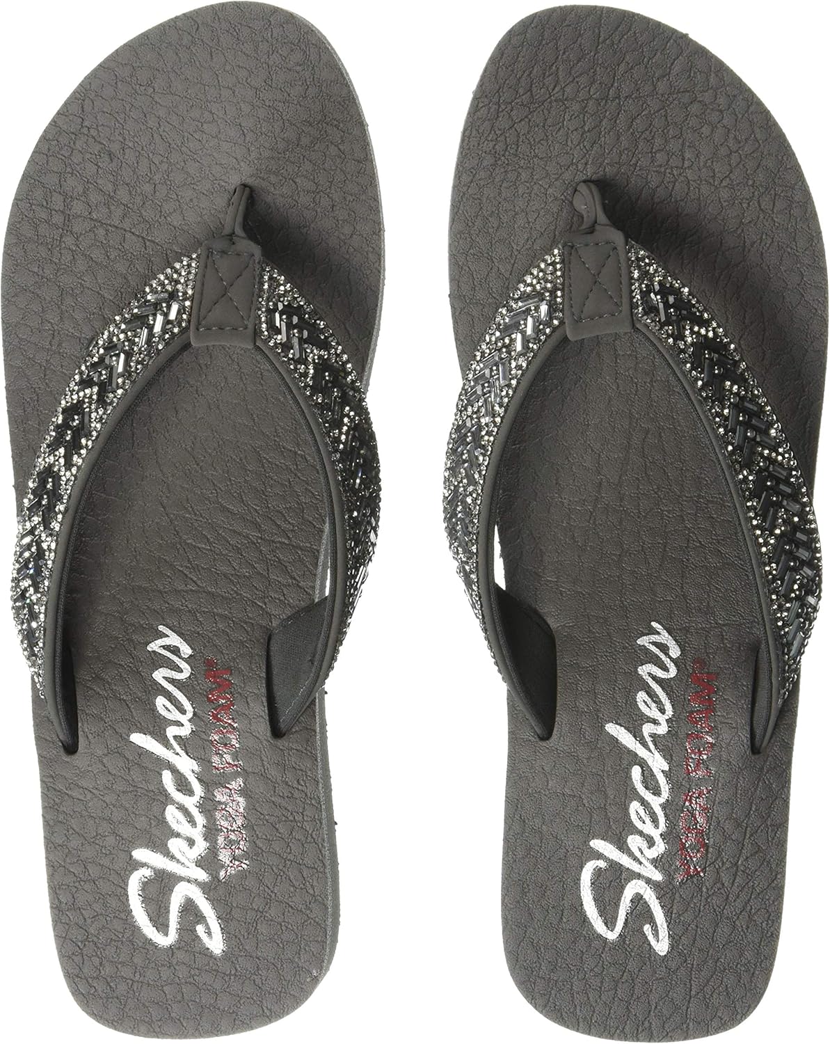 skechers white flip flops with rhinestones