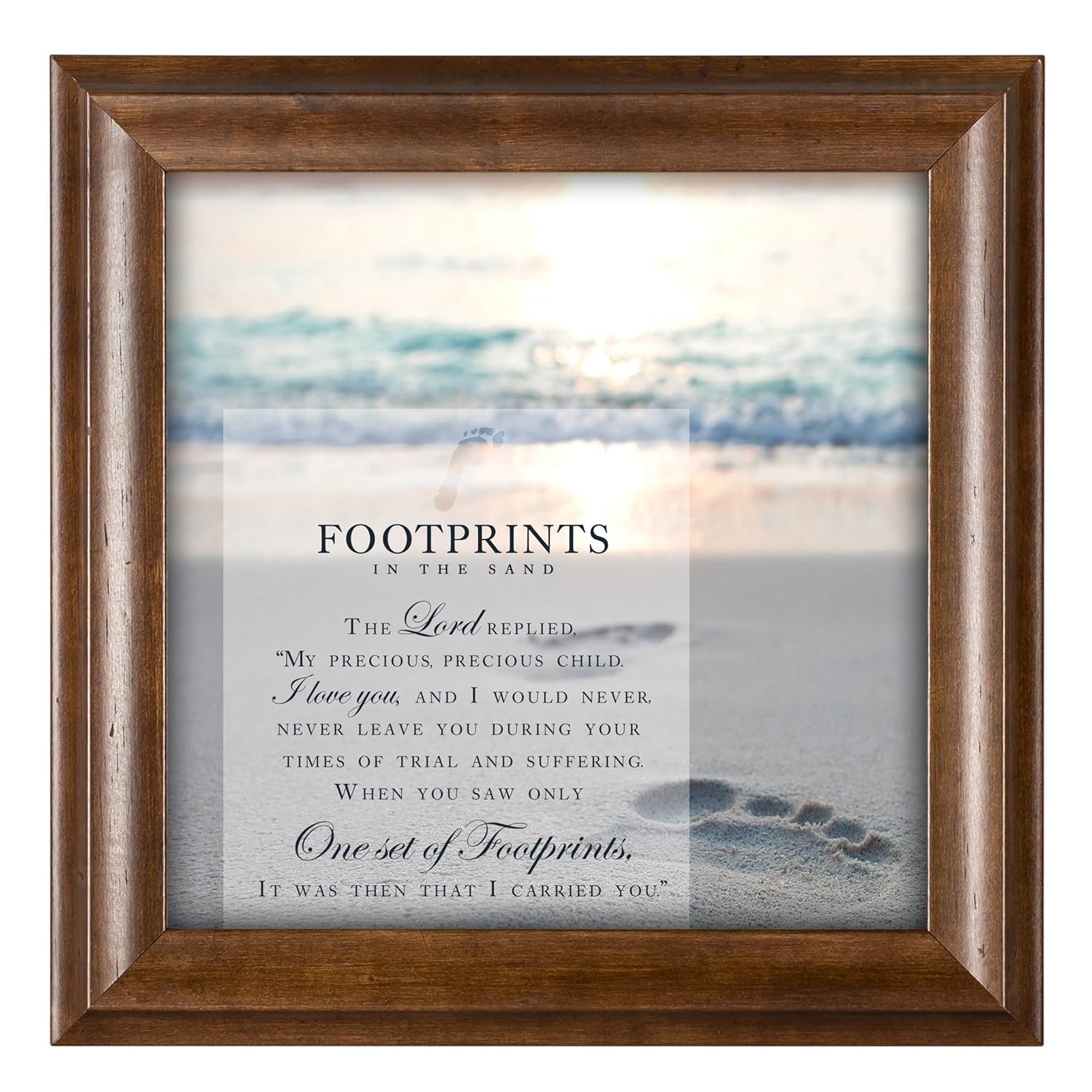 Footprints in the Sand 12 x 12 Inspirational Woograin Framed Wall Art