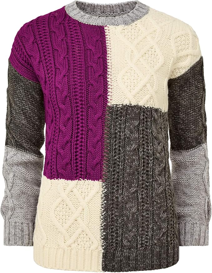 Cotton Traders Womens Patchwork Cable Jumper Size 12 Colour Multi