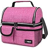 opux Lunch Bag Women Insulated, Adult Lunch Box Cooler, Lunch Box for Men, Dual Compartment Lunchbox for Work, Leakproof Double Decker Lunch Bag, Soft Lunch Pail Tote Girls Boys Kids School, Pink