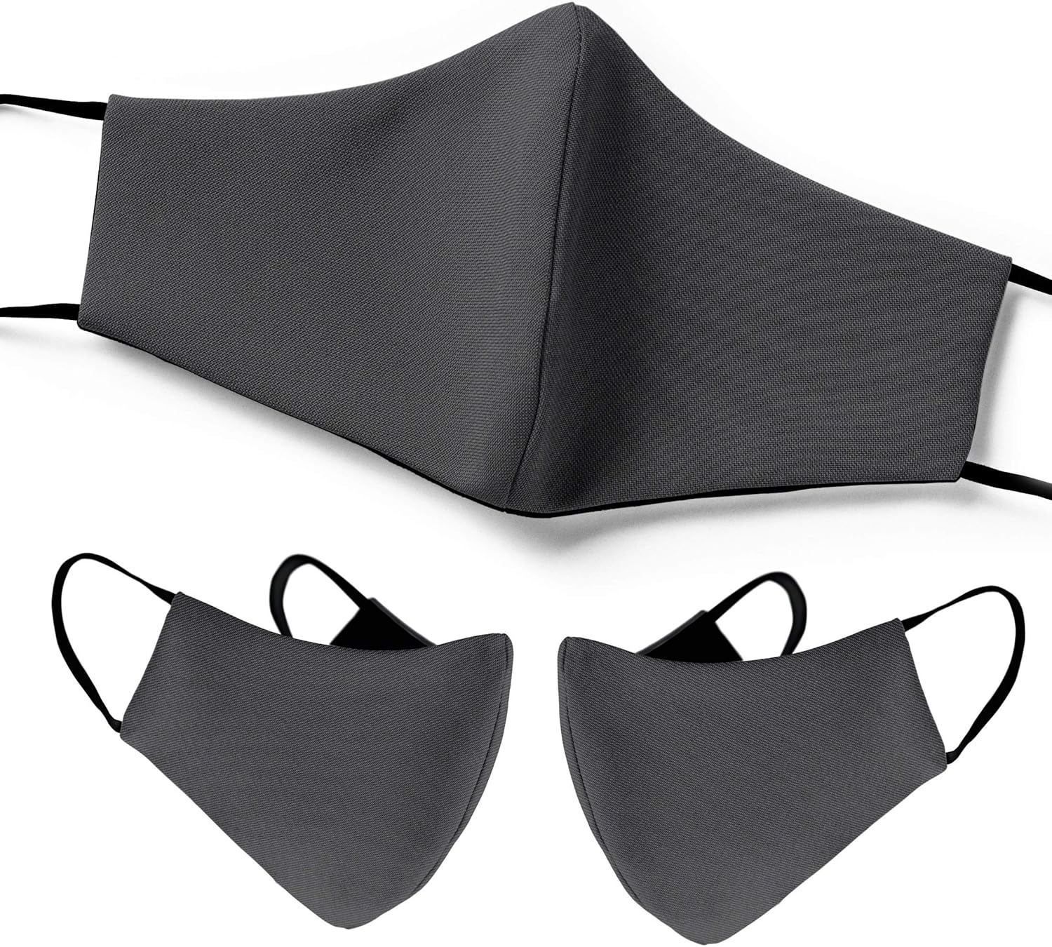 3 Layer Nose & Mouth Covers Reusable Dark Grey (Pack of 2)