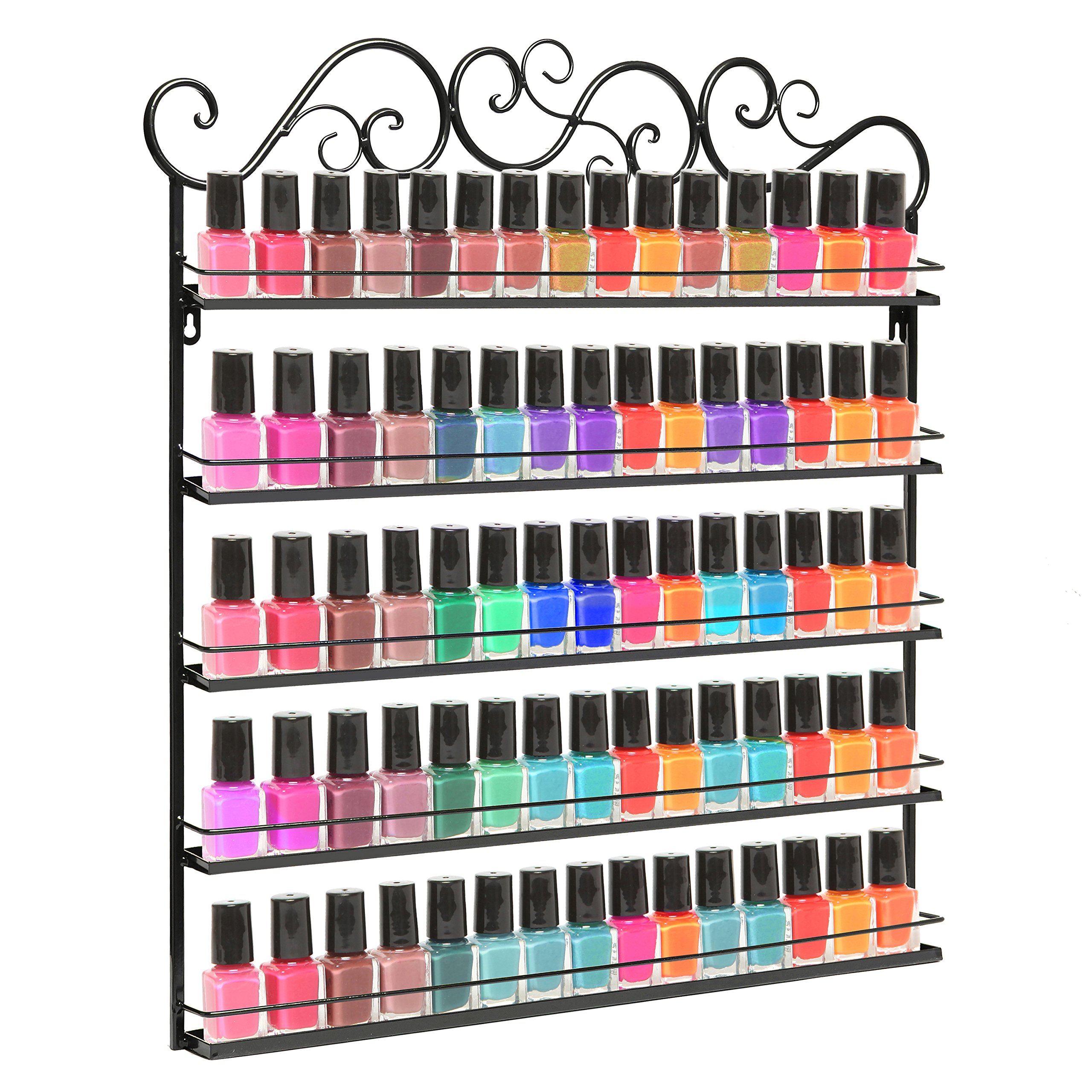 MyGift Black Metal Mountable 5 Tier Nail Polish Rack, Makeup Cosmetics