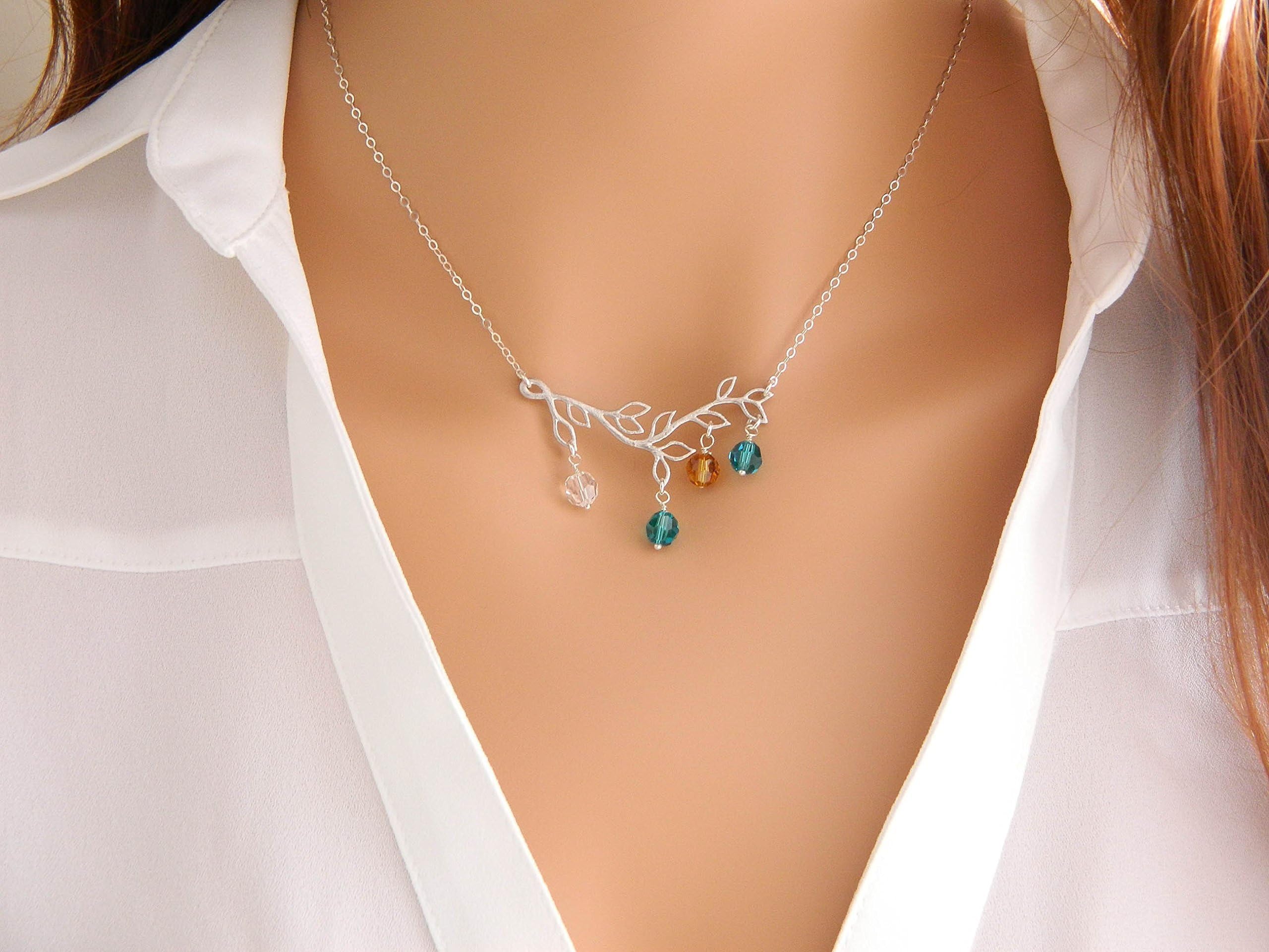 SILVER Personalized Family Necklace / Mother Day Gift/ Family Tree Birthstone Mother Jewelry Holiday Gift / Children Birthstone / Gift for Mom / Grandmother / Choose Your Birthstone