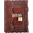 TUZECH Leather Journal for Men and Women Leather Diary to Write Poems,Sketchbook, Record Keeping Notebook Personal Memoir with Lock and Key - Unlined (Brown)