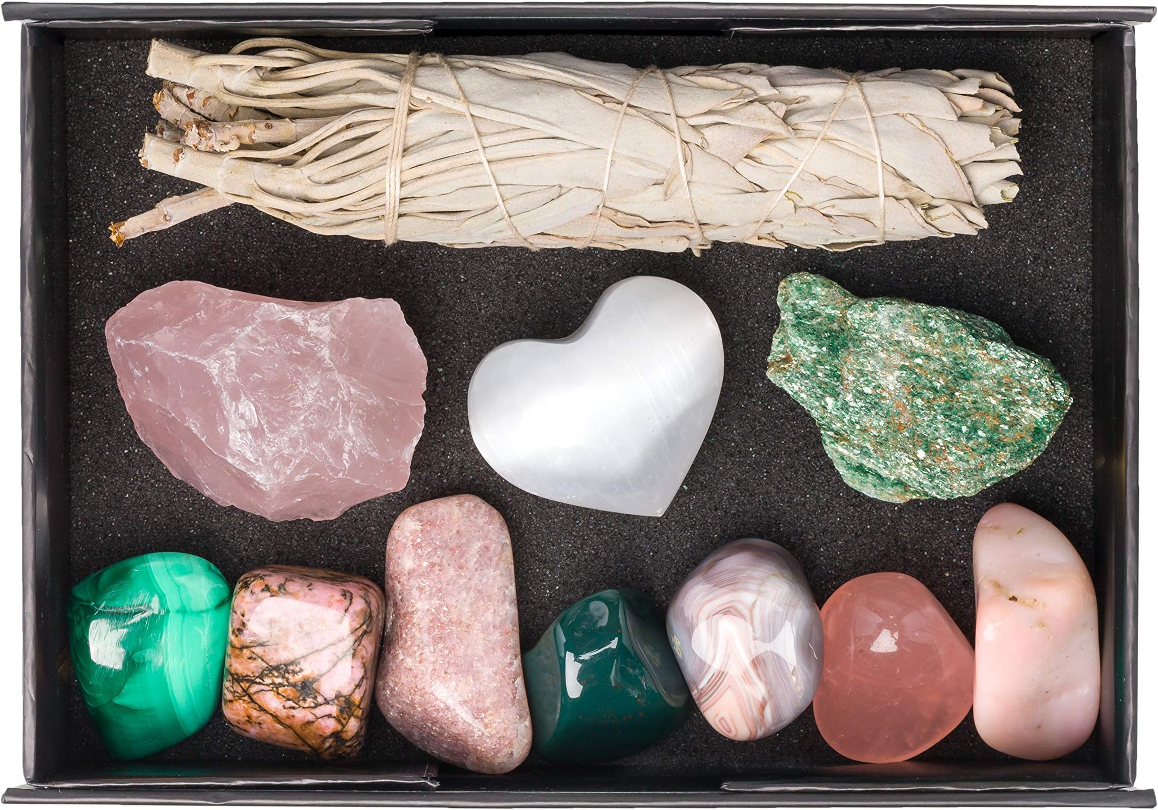 Crystals Love Relationships/11 pc Crystal Healing Set - Rose Quartz, Pink Aventurine, Malachite, Pink Agate, Fuchsite, Pink Opal, Rhodonite & More + Informational Booklet/Gift Ready