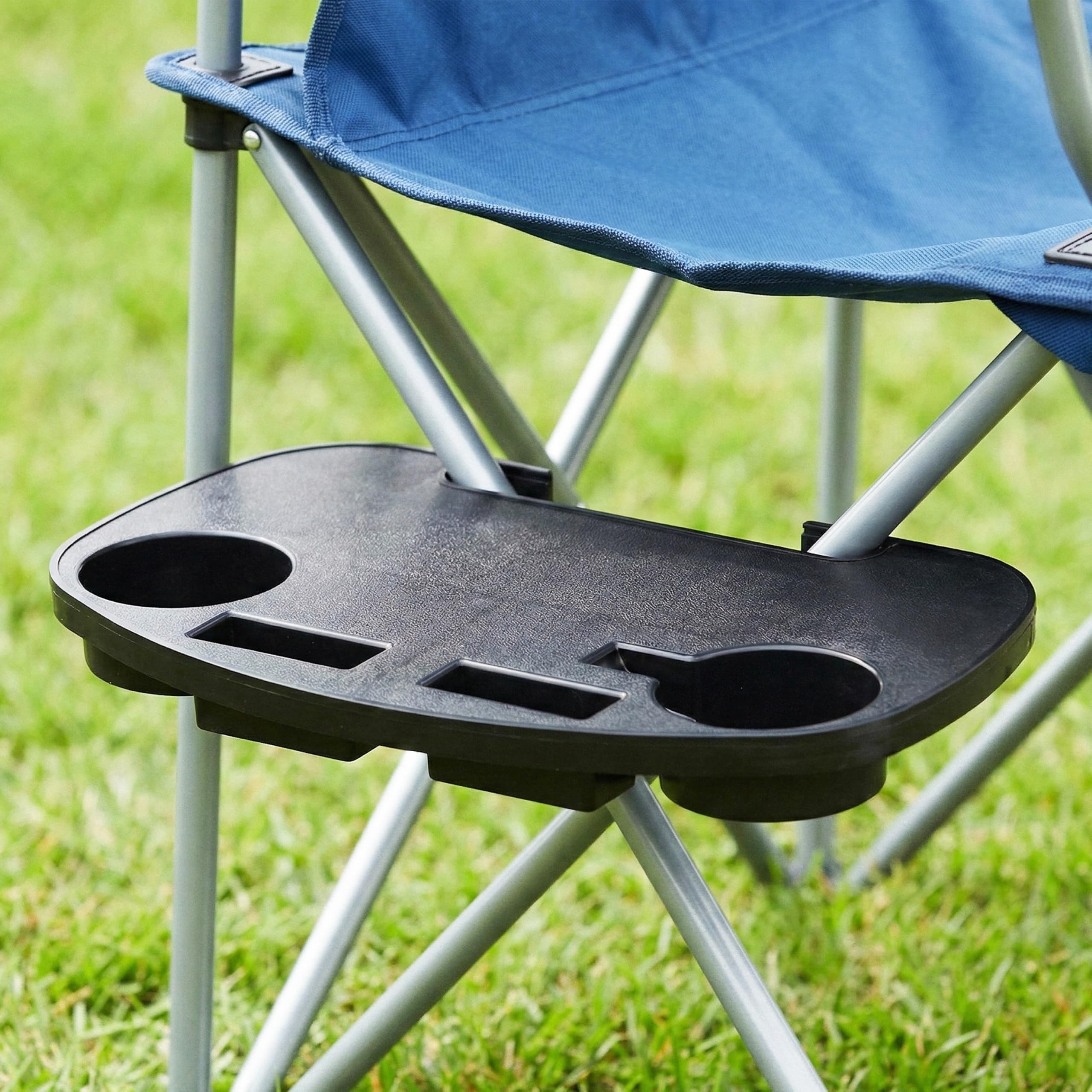 GEEZY Clip On Camping Chair Side Table, Set of 2 - Universal Sun Lounger Snack Tray with 2 Cup Holders & Phone Slots - Portable Outdoor Camping Accessories for Garden, Fishing, Beach & Sports