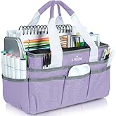 JJRING Craft Organizer Tote Bag, Art Storage Caddy with Multiple Pockets, Lilac Sewing Bag for Art, Craft, Scrapbooking, Medical, and Office Supplies Storage