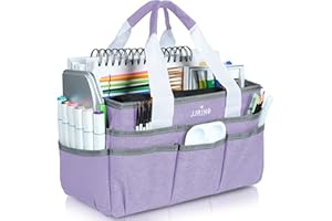 JJRING Craft Organizer Tote Bag, Art Storage Caddy with Multiple Pockets, Lilac Sewing Bag for Art, Craft, Scrapbooking, Medical, and Office Supplies Storage