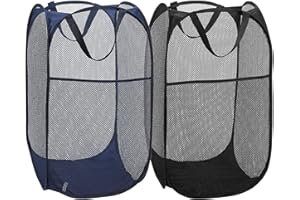 MOOMASS 2 Pack Foldable Mesh Popup Laundry Hamper,Laundry Basket Easy to Open and Fold for Dorm,Travel, College Dorms, and More (Black and blue)…
