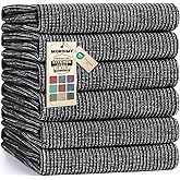 Mordimy Premium Kitchen Towels 6 Pack (18 x 28 Inches, Black), Large Cotton Kitchen Hand Towel, Flat & Terry Dish Towels for Drying Dishes, Super Absorbent Tea Dishtowels Set with Hanging Loop