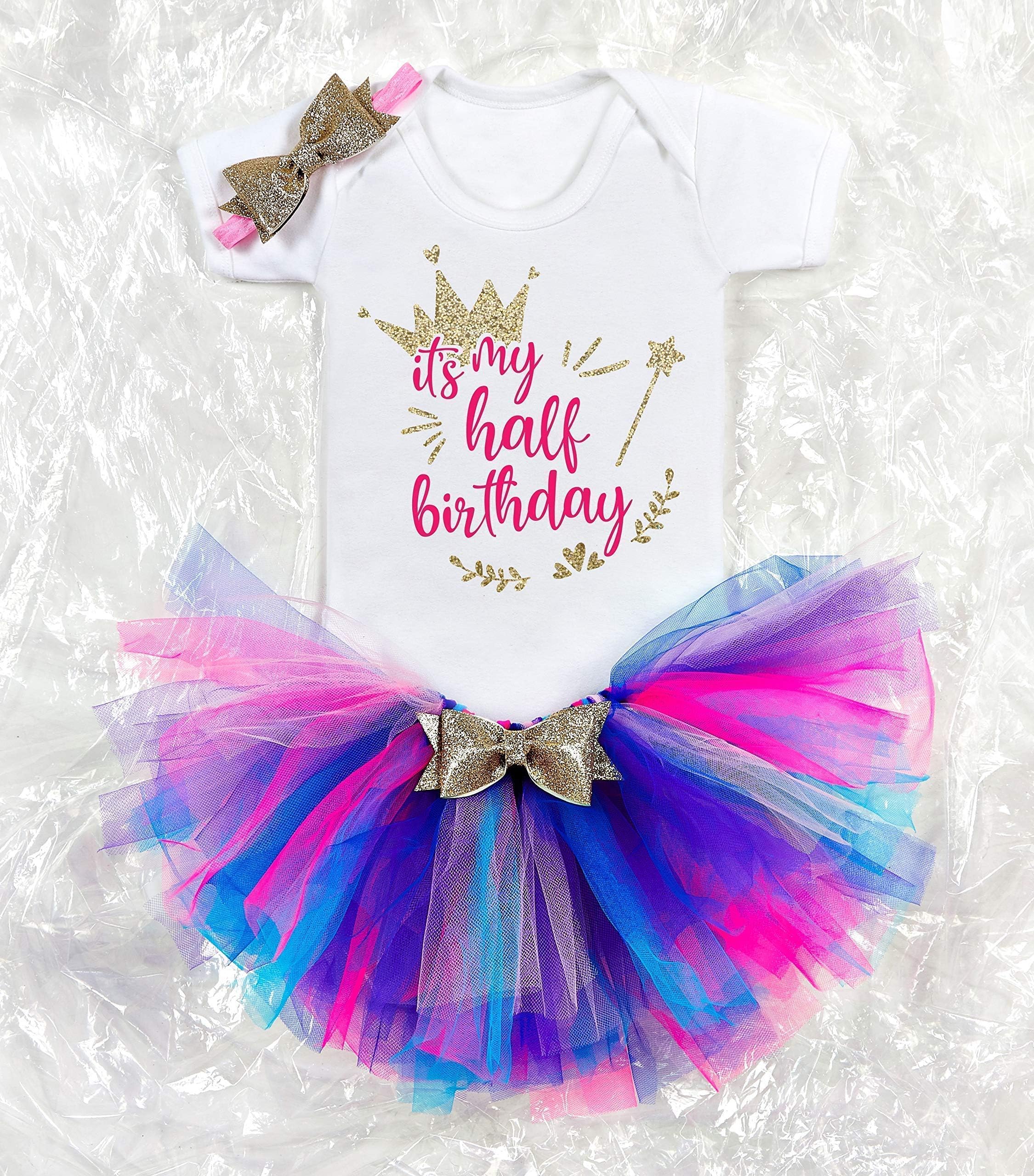 HandmadeHalf Birthday Girl Outfit Baby Tutu Cake Smash Outfit Gold Outfit Personalised Half Birthday Girl Outfit CHOOSE COLOR!