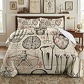 WeCozy Queen Size Comforter Set with 2 Pillowcases, Vintage Science Anatomy Soft 3 Pcs Bedding for Kids and Adults Bedroom Bed Decor