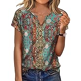 WIHOLL Womens Summer Tops Cap Short Sleeve Shirts V Neck Tshirts Spring Blouses Beach Vacation Clothes