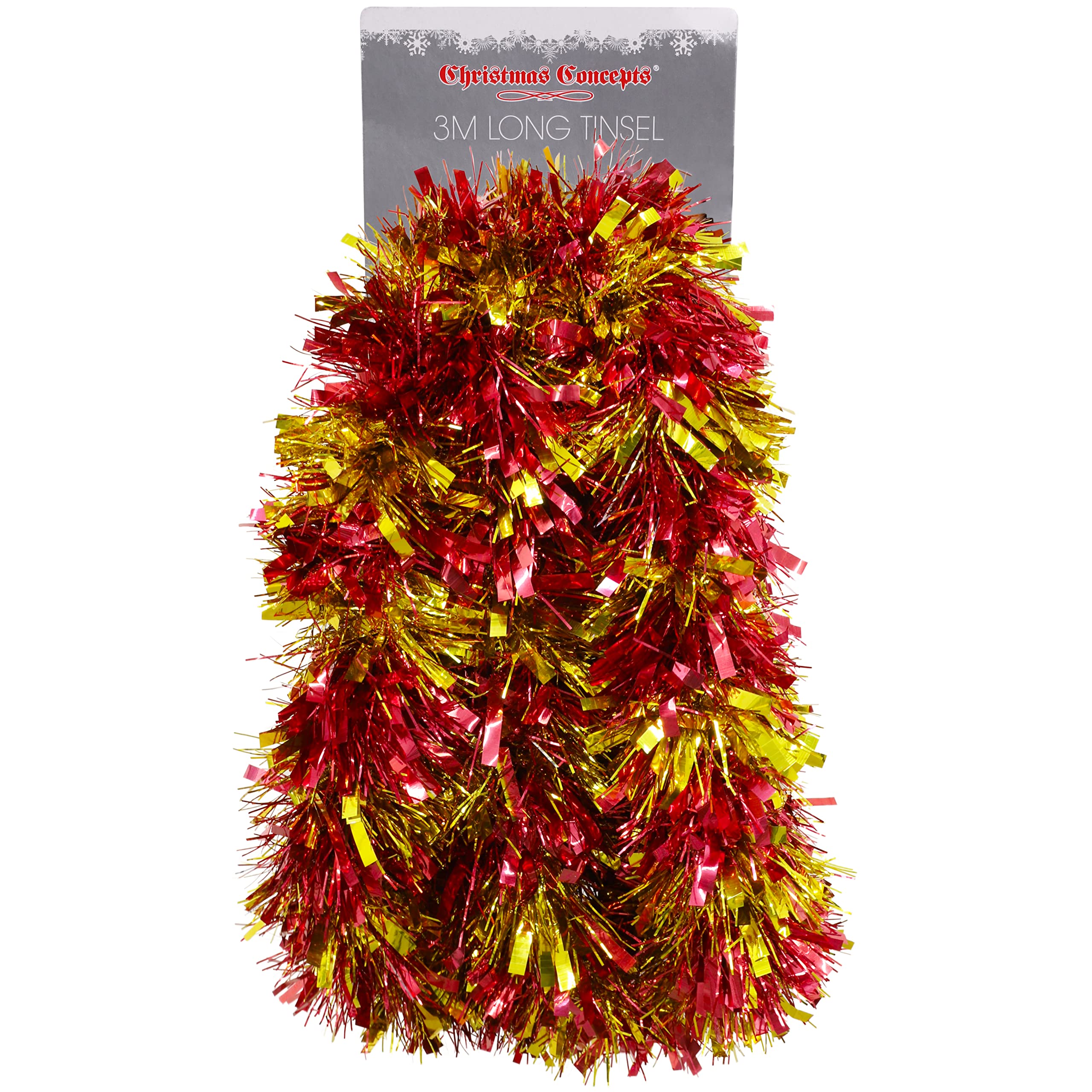 Christmas Concepts® 3m (9.8ft) Chunky/Fine Christmas Tinsel - Christmas Decoration Tinsel (Red & Gold Striped)