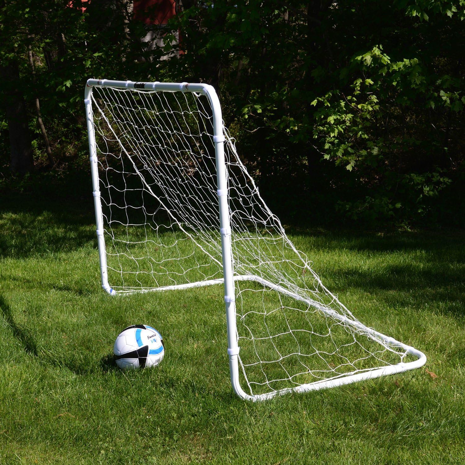 Franklin Sports Competition Soccer Goal - Steel Backyard Soccer Goal with All Weather Net - Includes 6 Ground Stakes - 6'x4' Soccer Goal - Silver : Hockey Nets : Sports & Outdoors