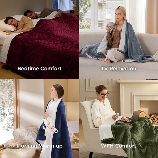 BEDSURE HEATED BLANKET THROW BLANKET – FAST HEATING ELECTRIC BLANKET, SOFT FLANNEL HEATED THROW WITH 4 TIME SETTINGS, 6 HEATING SETTINGS, WARM GIFTS FOR GRANDMA (50X60 INCHES, CREAM)