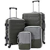 Wrangler 4 Piece Miami Luggage and Packing Cubes Set, Olive Green