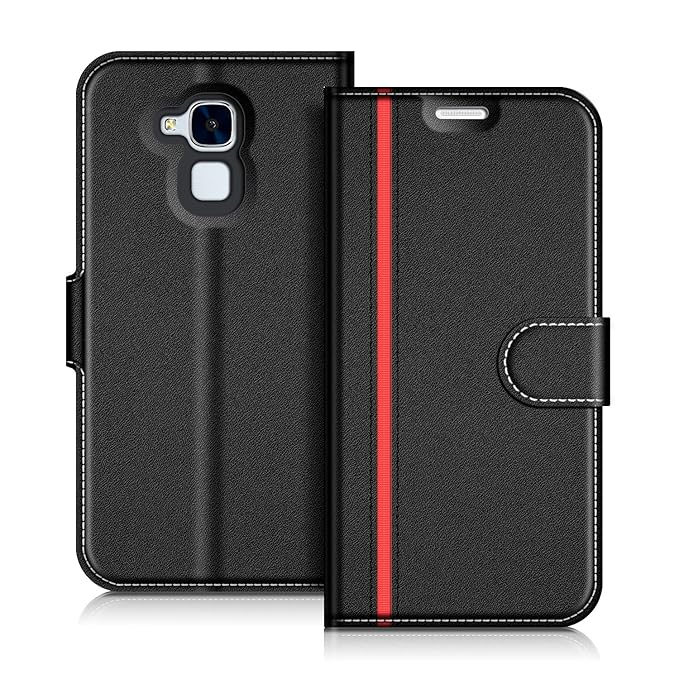coodio Honor 5C Hülle Leder Lederhülle Ledertasche Wallet Handyhülle Tasche Schutzhülle mit Magnetverschluss/Kartenfächer für