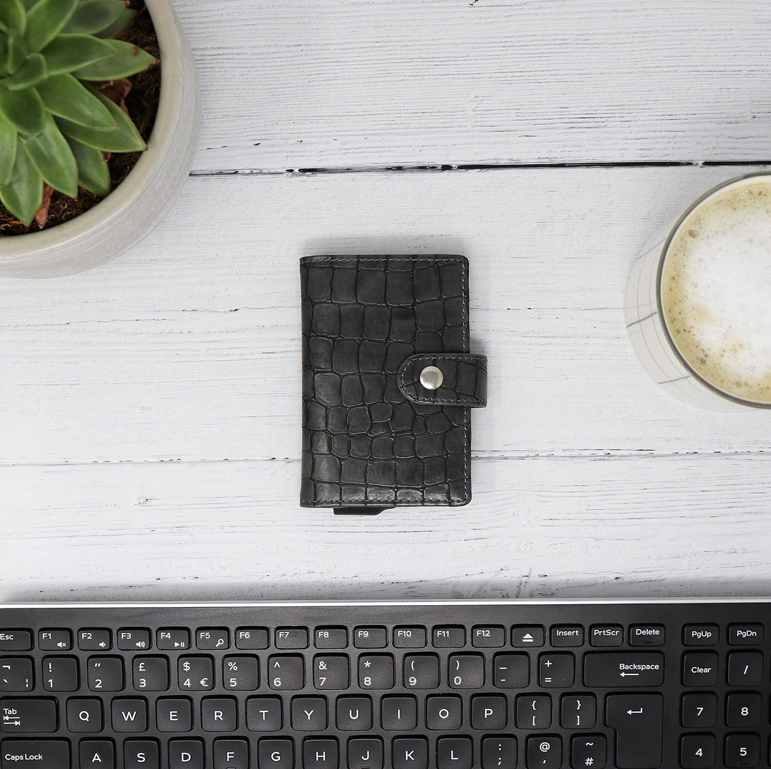 Grey Aluminium with Black Leather Minimalist NFC Blocking Pop Up