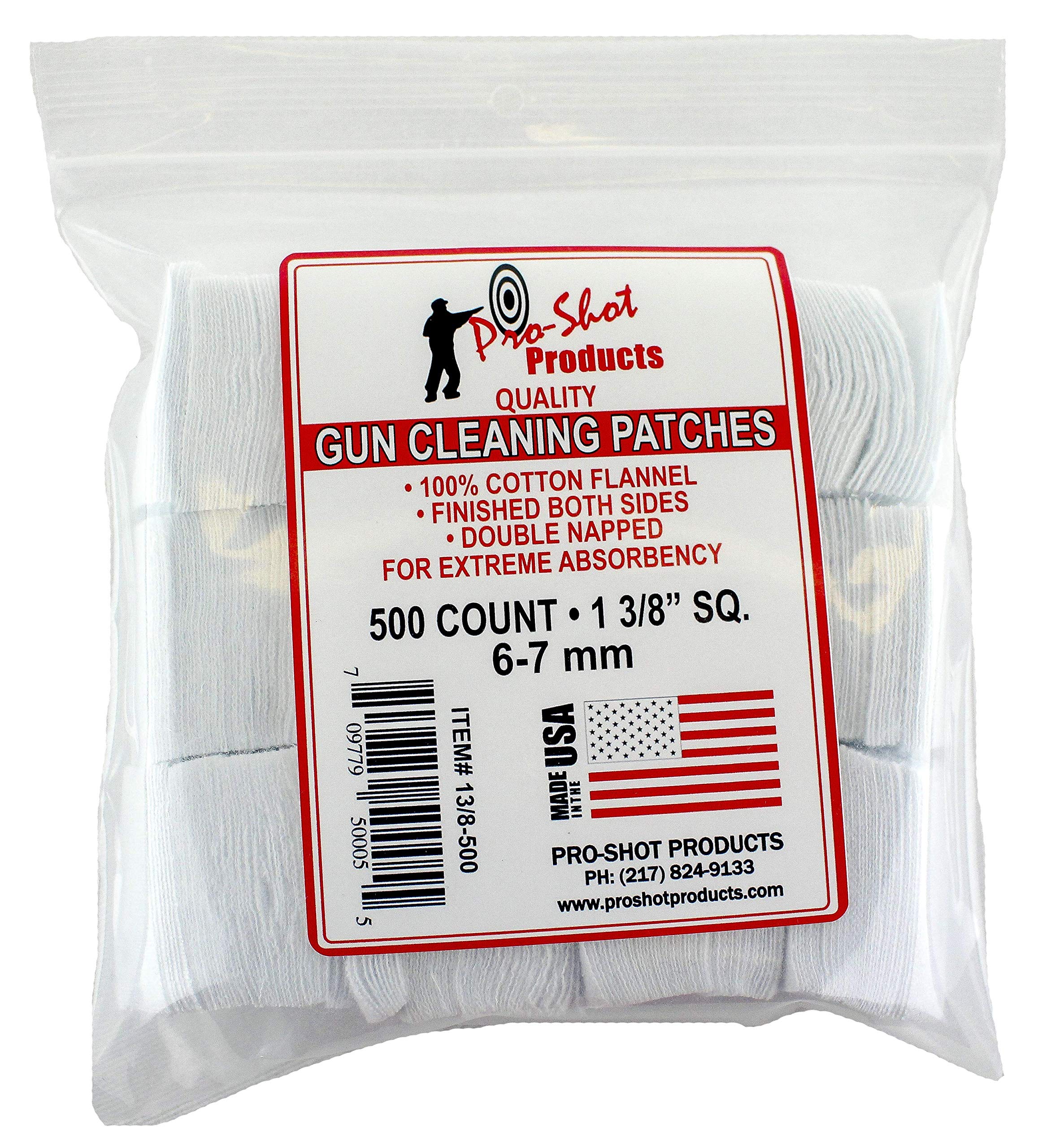 Pro-Shot Premium Gun Cleaning Patches – 100% Cotton Flannel, Superior Weave Technology, Double-Napped for Maximum Absorbency – Lint-Free, Solvent Ready, Caliber Fits - Made in USA