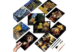 PAITUEND Scratch Art for Adults & Kids-Scratch Painting Craft Kit (8 Sheets 16x11 in)|Foil Engraving Art Set|Stress Relief Gift for Travel Lovers,Craft Lovers|Creative Scratch Art Home Decor(Famous Painting)