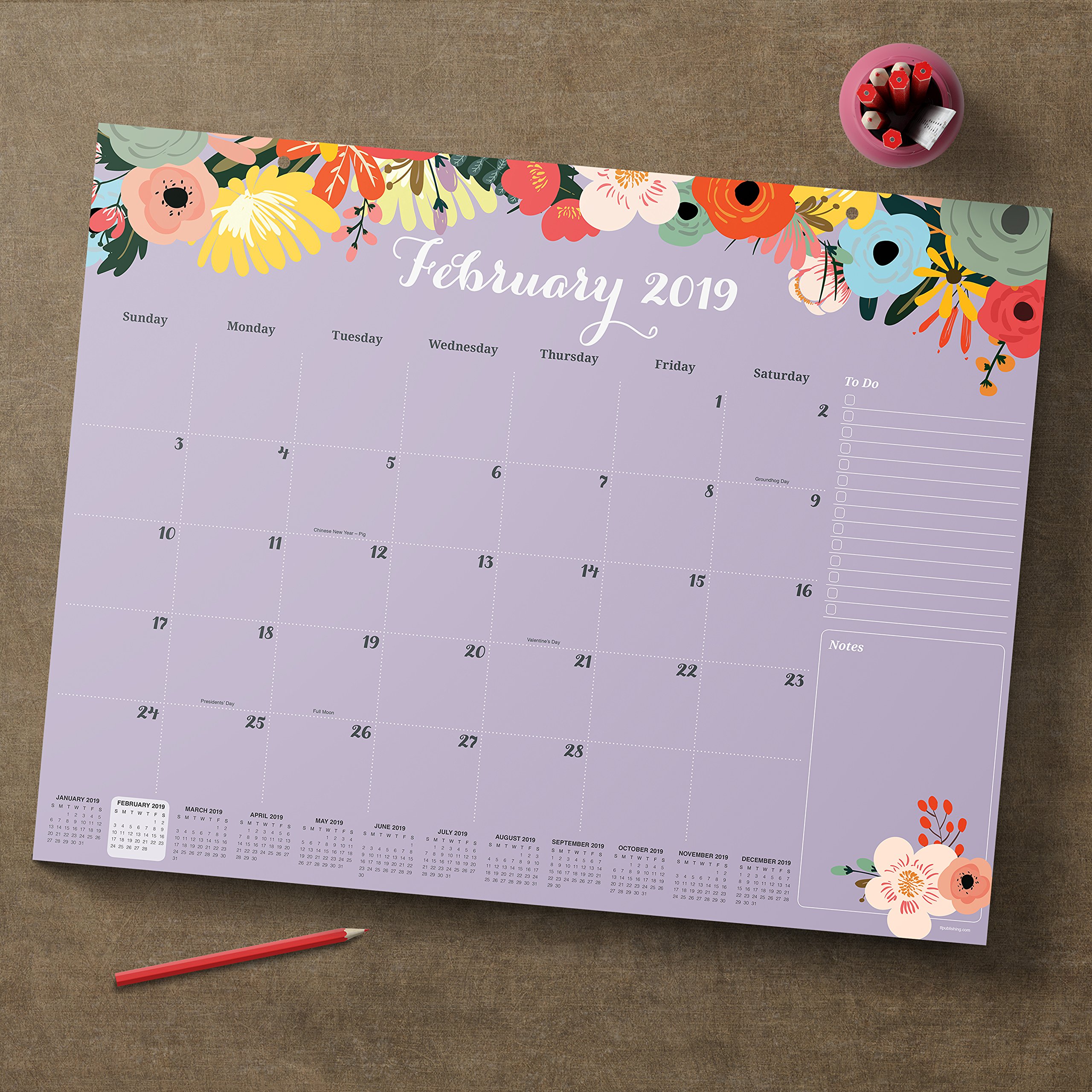 Floral Desk Pad Blotter 2019 Calendar July 2018 June 2019 (Academic
