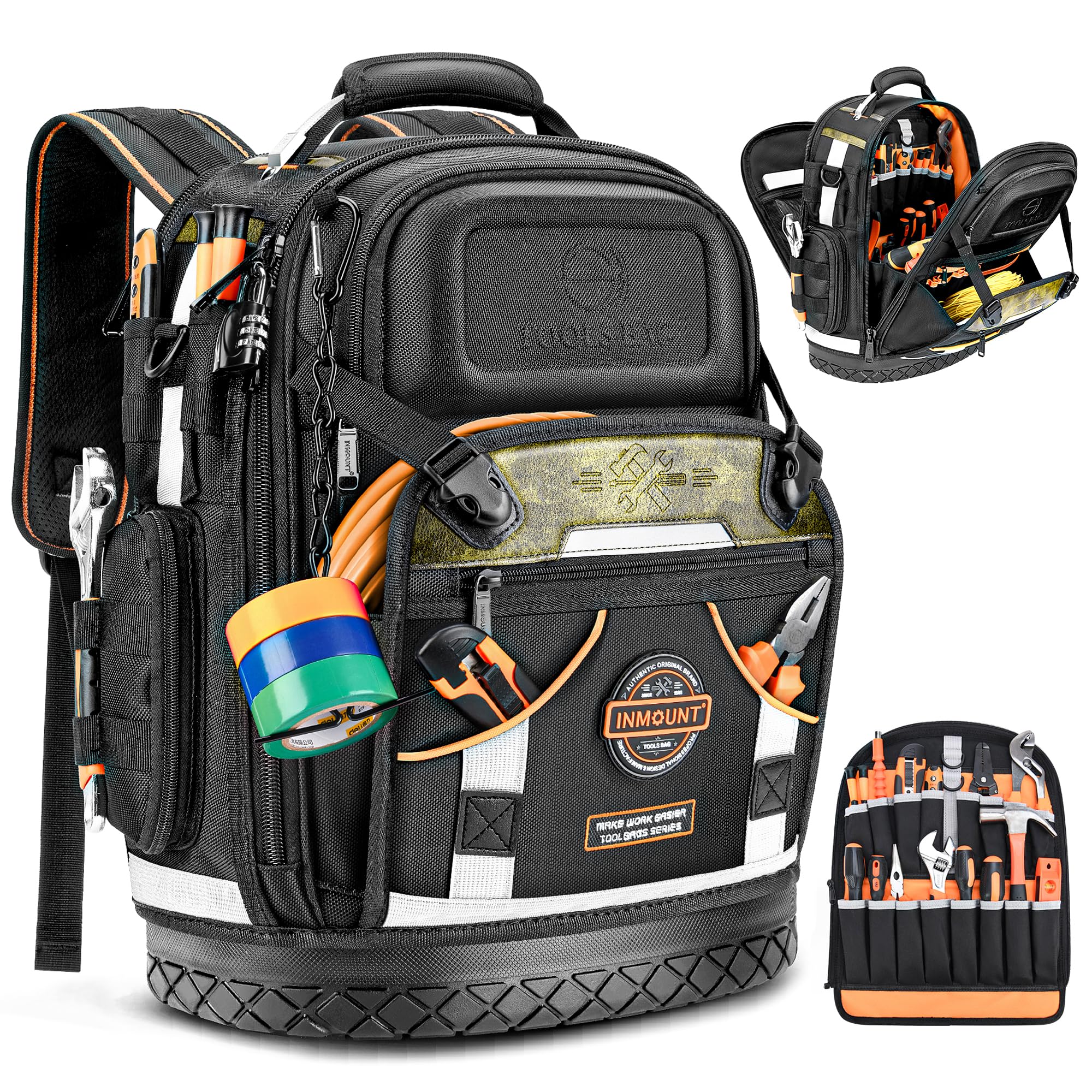 Photo 1 of LOKASS Tool Backpack Bag, HVAC Heavy Duty Construction Tools Backpack for Men, 1680D Professional Level Durable Tool Organizer, with Molded Base & Combination Lock, for Electricians & Home Repair