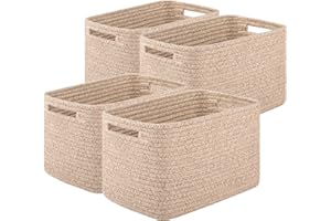 OIASKET Storage Baskets for Organizing, Woven Decorative Baskets for Shelves - Books, Towels, and Clothes, Cotton Rope Toy Storage Bins, 12.7''Lx9''Wx7.8''H, Pack of 4, Brown