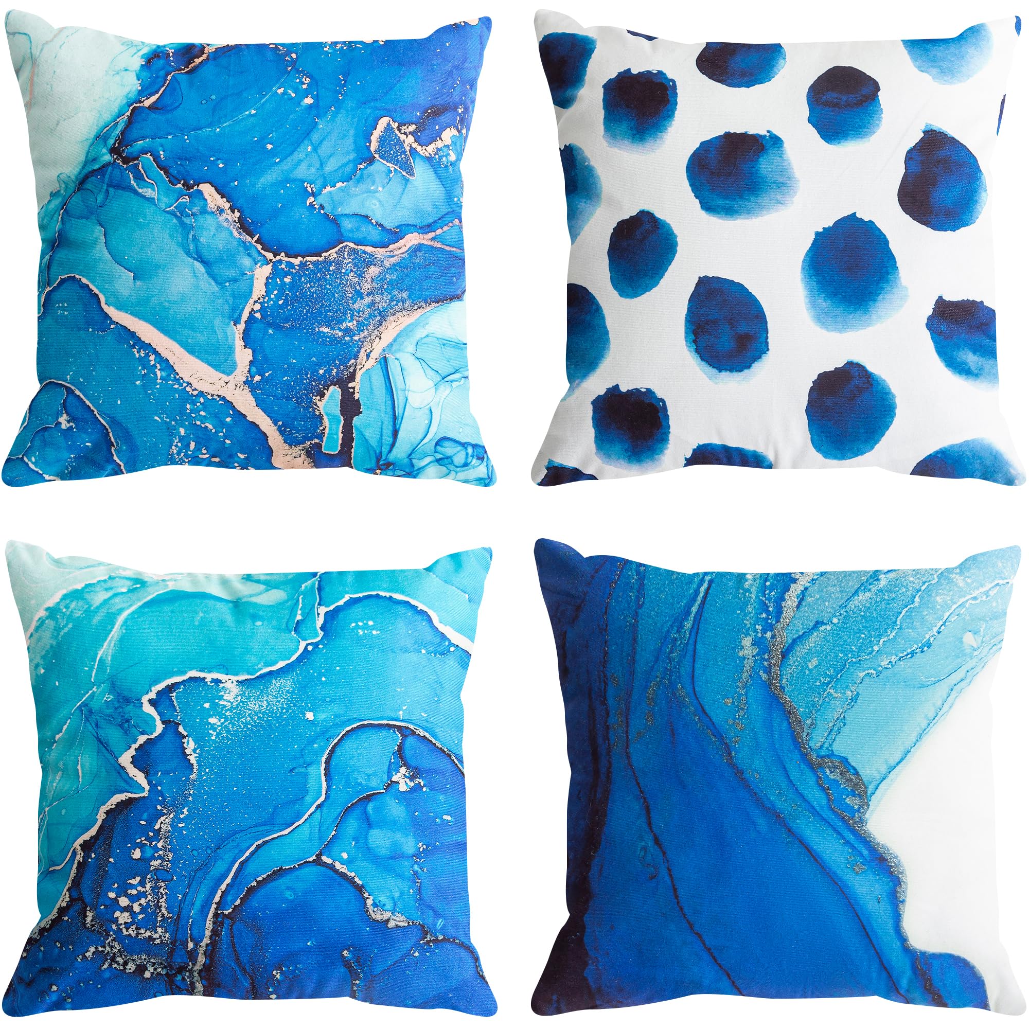 TOMMO Set of 4 Cushion Covers 45x45cm Navy Blue Marble Dots Sea Texture Abstract Fluid Gold Silver Pillow Covers Soft Velvet Home Decor Standard Square Cushion Covers 18x18 Inches