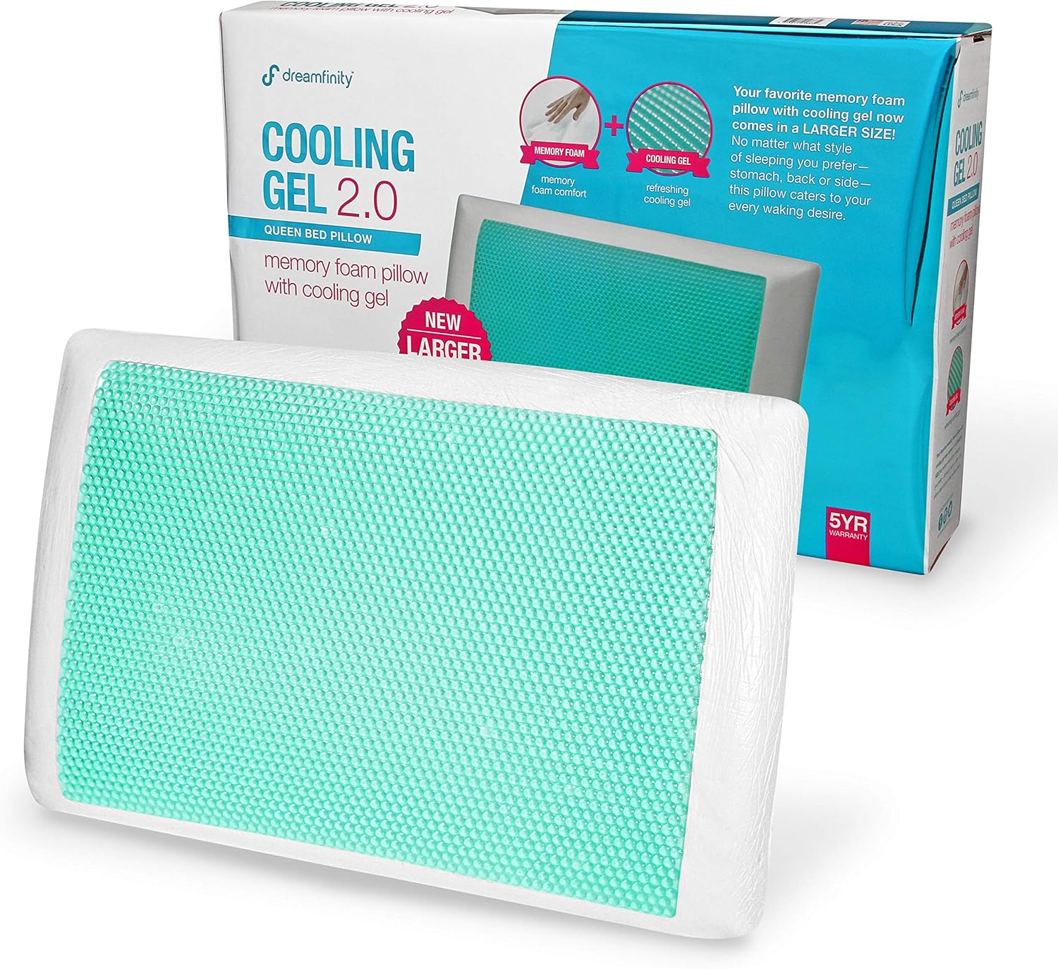 Amazon Com Dreamfinity Cooling Gel 2 0 Memory Foam Pillow Queen