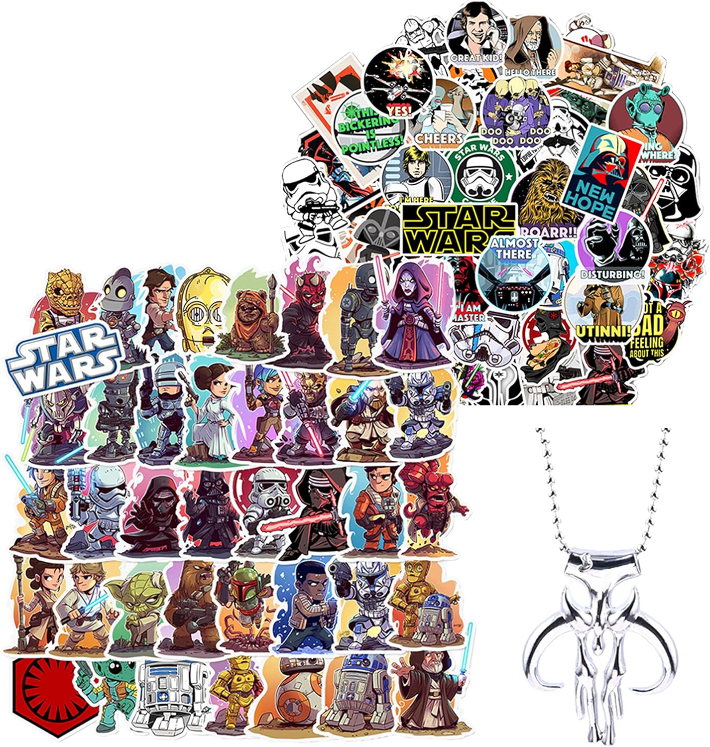 Kilmila Stickers for Skywalker 100Pcs (with Alien Manda Necklace Lorian Pendant ).Gifts Mandalorian Sticker for Laptop Water Bottle Bike Luggage Graffiti