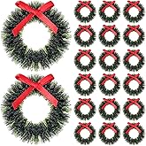 DOITOOL 20 Pieces Mini Christmas Wreaths with Bows Miniature Christmas Wreath Artificial Dollhouse Decoration Christmas Tree Hanging Ornaments for Christmas Crafts and Decorations - 1.6 Inch