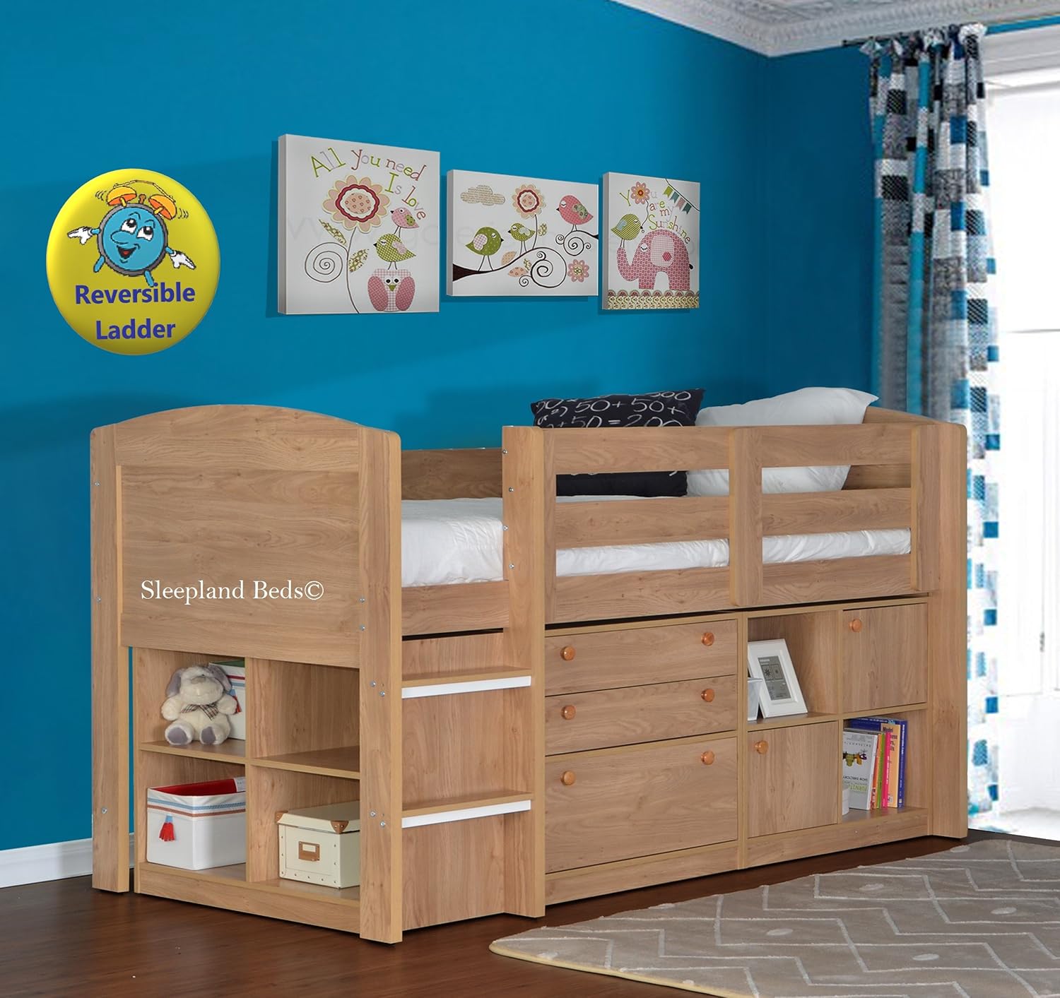 oak cabin bed with storage
