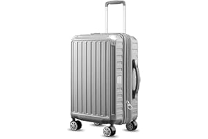 LUGGEX Carry On Luggage 22x14x9 Airline Approved - 35L Polycarbonate Hard Sided Expandable Suitcase with Spinner Wheels (Silver, 20 Inch)