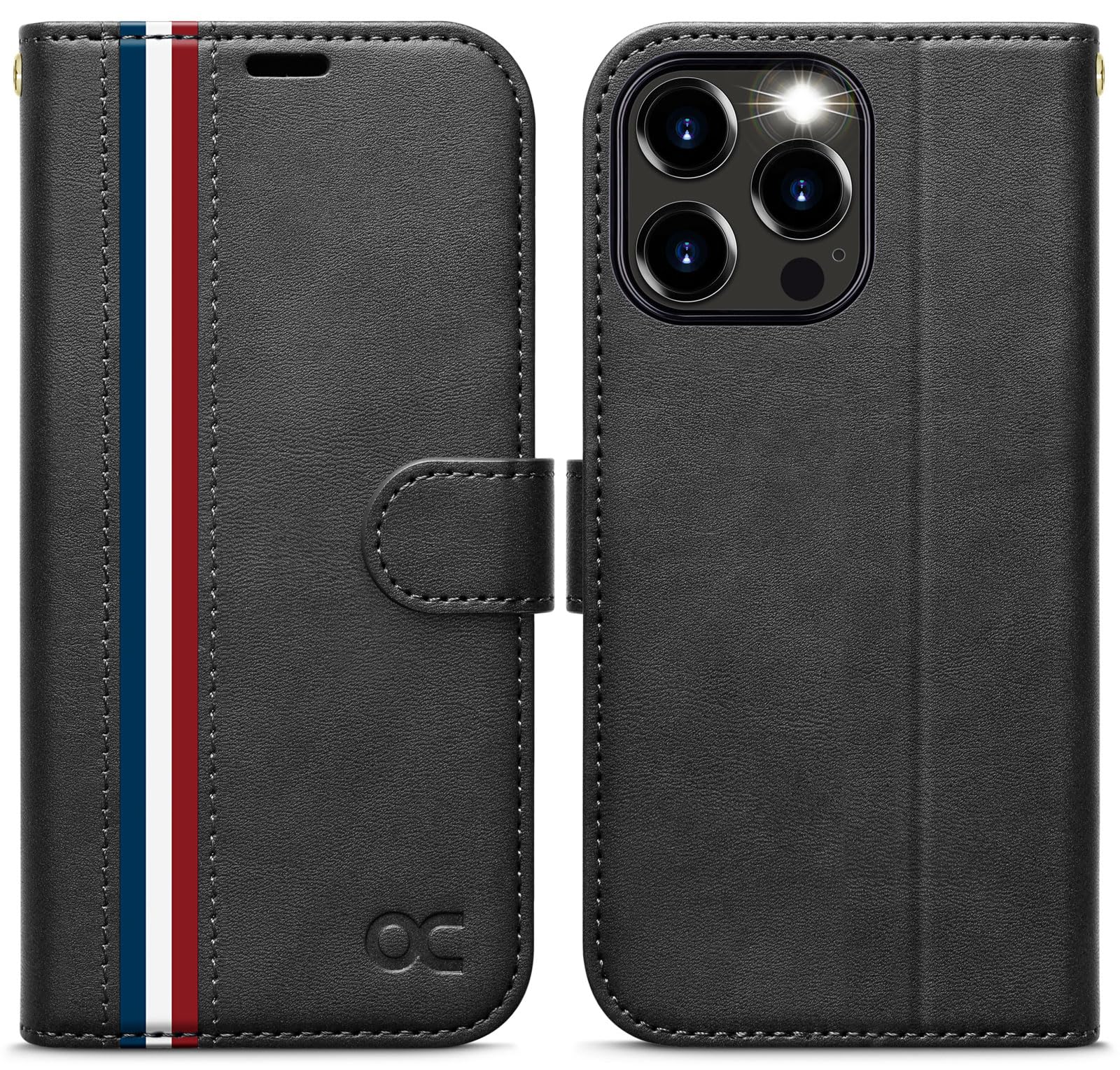 OCASE for iPhone 15 Pro Max Case, Premium PU Leather Wallet Case Flip Phone Cover with[RFID Blocking][Card Holder][Shockproof TPU][Stand Function] for the 15 Promax 6.7 Inch 2023 5G,Stylish Black