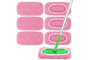 NXPPYY 6 Pack Reusable Mop Pads Compatible with Swiffer Sweeper, Chenille Mop Refill Pads, Dry & Wet Mopping Cloths for Floor Cleaning -Pink