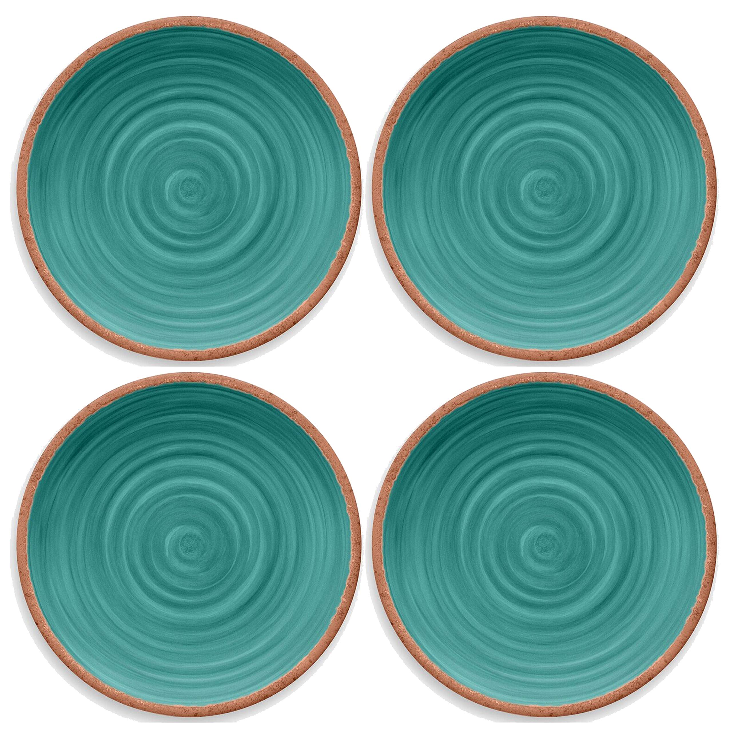 Auntie Morags Rustic Swirl Turquoise Melamine Dinner Plate Set (4)