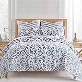 Levtex Home - Clara Blue Quilt Set - King Quilt and Two King Shams - Floral - Blue White - Quilt (106x92in.) and Shams (20x36in.) - Reversible - Cotton