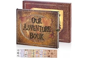 FEIYU BUY Adventure Book Scrapbook Travel Diary Photo Book with Embossed Letter Cover - Large DIY Handmade Memory Photo Album for Anniversary, Wedding, Baby Shower, Graduation(YellowBrown)