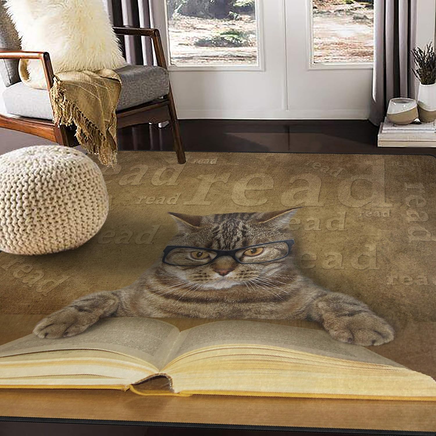 ALAZA Funny Cat Kitten Reading Area Rug Rugs for Living