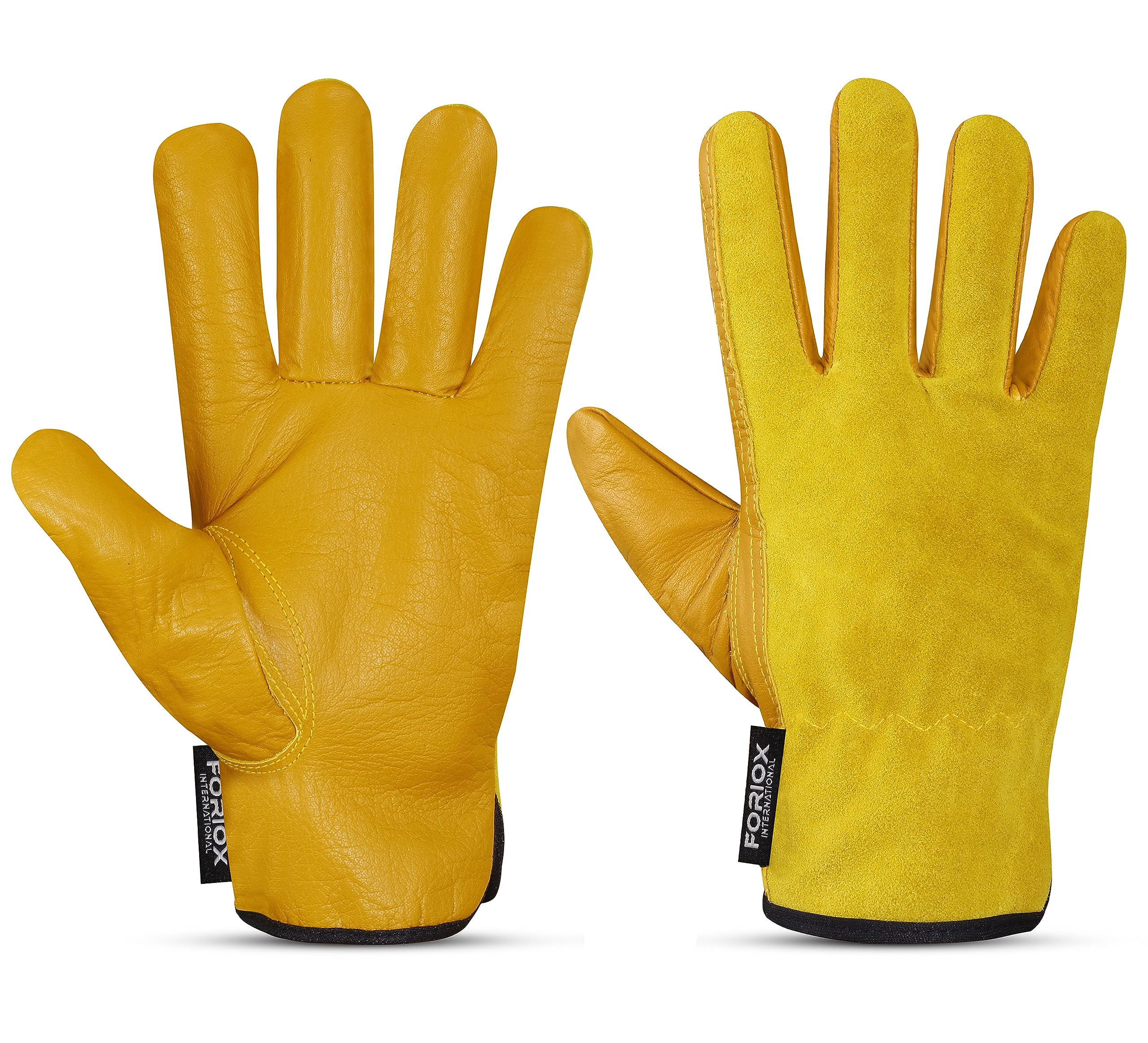 Foriox International Working gloves for Multi Purpose use Leather Gardening Mechanic Garden Building Heavy Duty Utility Gripper Men Women (Yellow, X - Large)